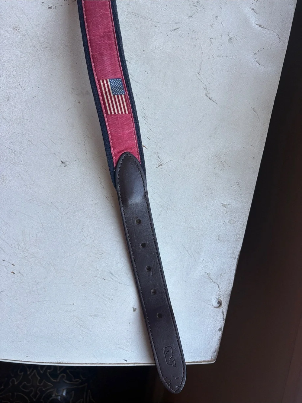 Vineyard Vines Canvas American Flag Belt Leather Buckle Ends